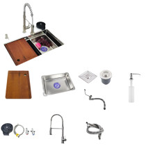 Versatile 304 Stainless Steel Kitchen Sink with Multifunctional Waterfall Faucet - Undermount or Above Mount Options