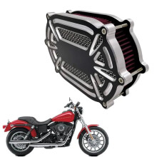 Black CNC Cut Air Cleaner Intake Filter Kit for Harley Dyna, Softail, and Touring Models (2000-2017)