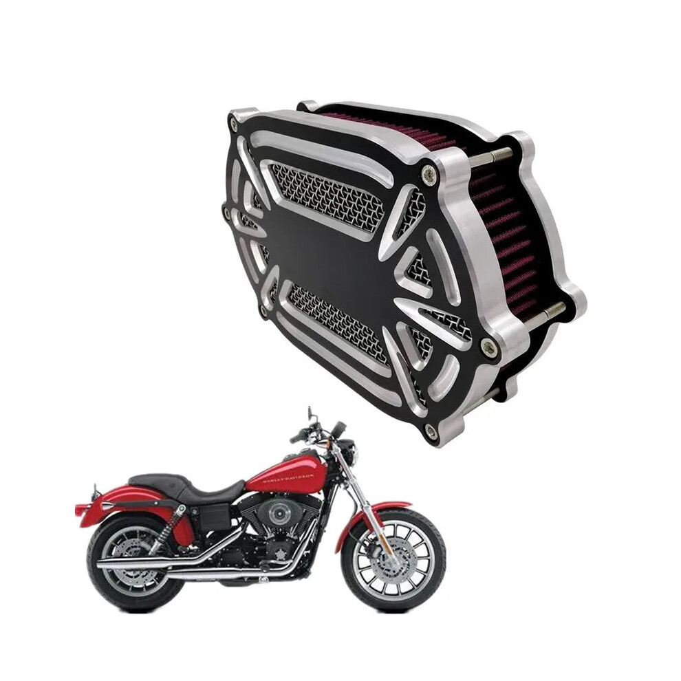 Cnc Cut Air Cleaner Intake Filter Kit For Harley Dyna, Softail, And Touring Models (2000-2017) Black 313115868879