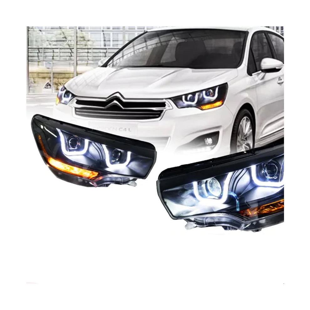 Akd Led Headlamp For Citroen C4l (2013-2016) - Drl Turn Signal, High Beam, Angel Eye Projector Lens 711181941067
