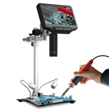 AD407Pro HDMI Digital Microscope with 12.5 Metal Stand for Circuit Board & PCB Soldering - I for Phone & Watch Repair