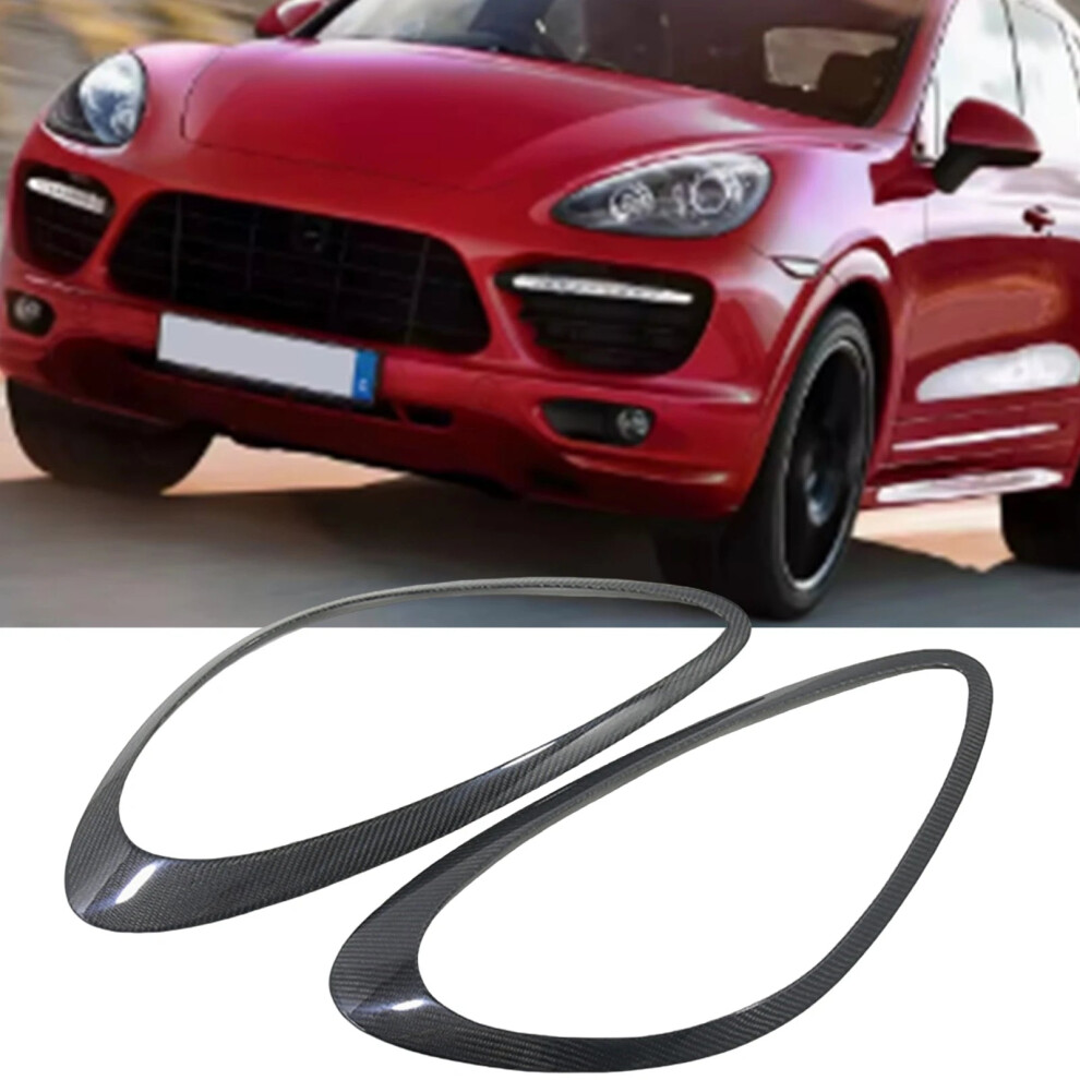 Porsche Cayenne 958 (2011-2014) Carbon Fiber Headlight Eyebrow Trim - Front Headlamp Eyelid Cover Sticker 313108411426