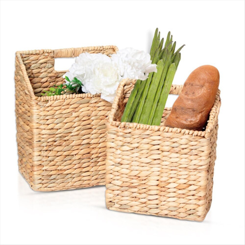 Set of 2 Hanging Storage Baskets - Hand-Woven Wall Baskets