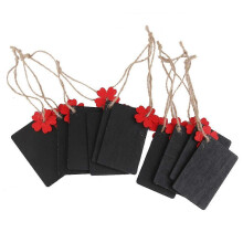 (As show, One size) 10pcs Mini Rectangular Hanging Wooden Blackboard Gift Price Tags (Red Flower)