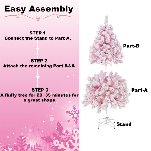 (8FT) Christmas Tree Snow Flock Pink Holiday Home Décor 2