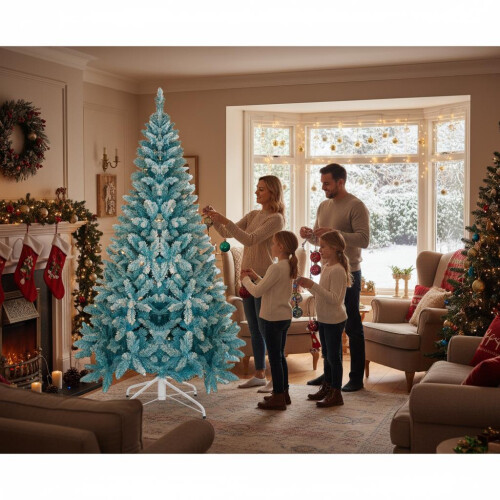 (8FT) Christmas Tree Snow Flock Blue Holiday Home Décor 2