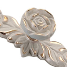 Euro Rose Vintage 3D Zinklegierung Blumentürknauf Blätter Elfenbein Gold M