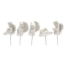 5 Stück Cupid auf Stiel - Weiße Harzminiatur