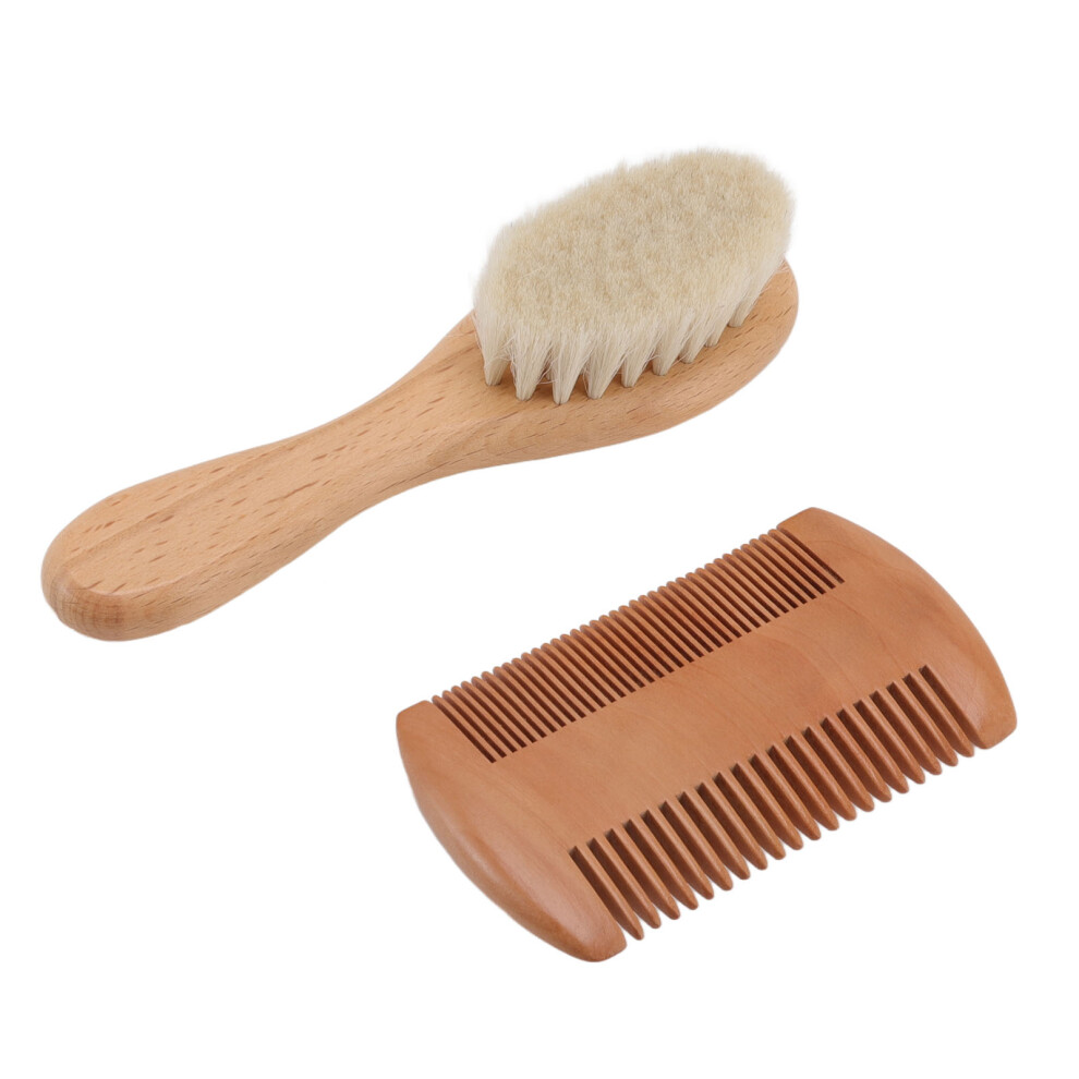 Newborn Baby Hair Brush and Comb Wooden Double Edged Wool Brush Set