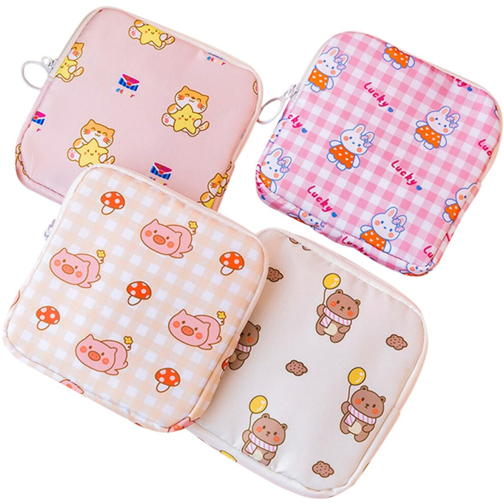4Pcs Portable Animal Print Period Pouch Set Multi-Function Zipper Sanitary Holder For Women Daily Use