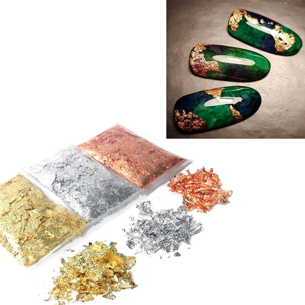 Gold/Silver Colorful Nails Foil Flakes Set, Copper, 3G Each