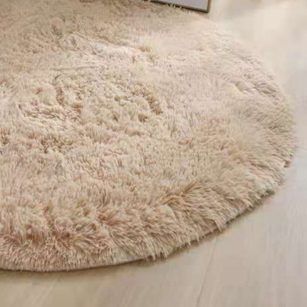 Round Beige Polyester Fiber Shaggy Rug 80X80cm For Bedroom Home 6921356203522