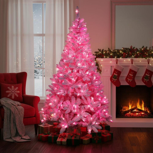(5FT) Christmas Tree Pre lit Pink LED Holiday Home Décor 2