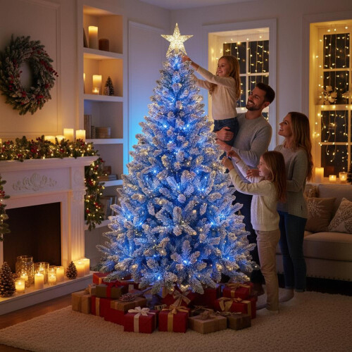 (8FT) Christmas Tree Pre lit Blue LED Holiday Home Décor 2