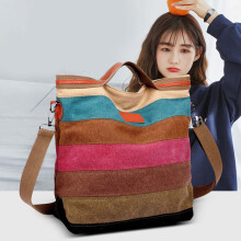 Multicolor Canvas Crossbody Bag 28x13x33cm, Large Capacity for Women