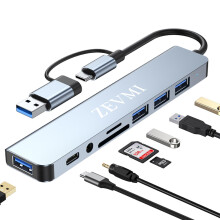 USB C to USB Hub 8-Port Splitter, USB 3.0/2.0 Multiport Adapter With SD/TF Card Readers And Audio, Laptop MacBook PC Compatible