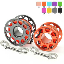 (30M, gold) 15M/30M Scuba Diving Aluminum Alloy Spool Finger Reel with Stainless Steel double ended hook SMB Equipment Cave Dive