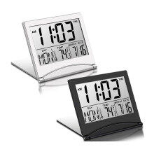 (As show, One size) SNQTV-2 Pcs Digital Travel Alarm Clock Foldable Lcd Clock With Calendar Temperature Snooze Mode Portable