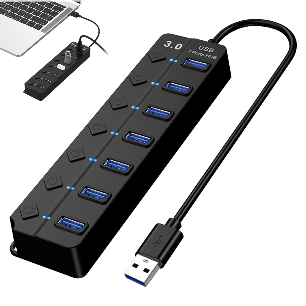 Usb 3.0 Hub 7-Port With Individual Switches And Led Lights, Compatible With Laptop, Pc, Ps5, Macbook 9084446640595
