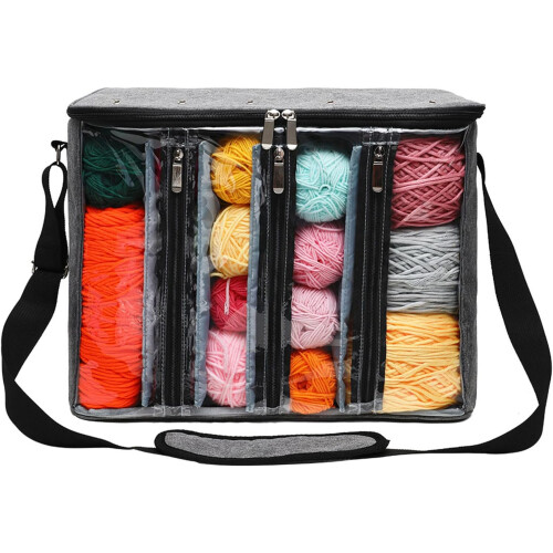 Knitting Bag Blue Leaf Pattern For Organizing Yarn Needles And Crochet Accessories 2