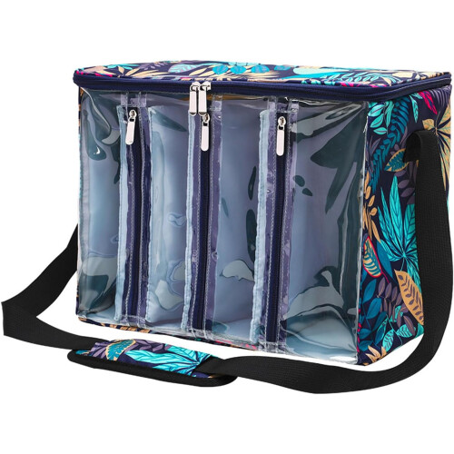 Knitting Bag Blue Leaf Pattern For Organizing Yarn Needles And Crochet Accessories 1