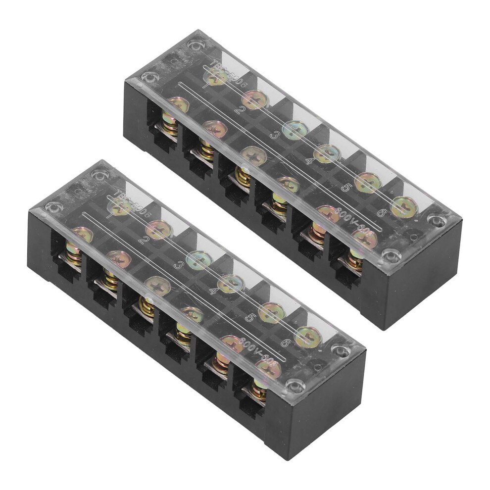 6-Position Terminal Block Dual Row Screw Clamp Bridge Lighting 60A 600V 2Pcs 7901356212044