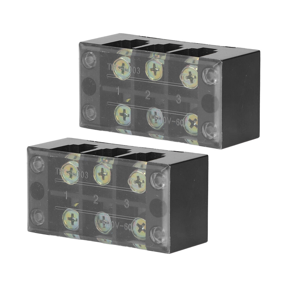 Industrial Terminal Block Dual Row Screw Clamp 60A 600V 3 Position 2Pcs 8331356211928