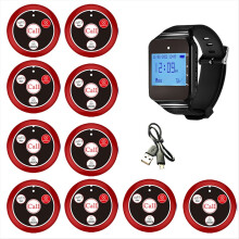 Wireless Restaurant Pager Waiter Calling System with Watch Call Button for Hookah Bar Cafe Customer Service Red