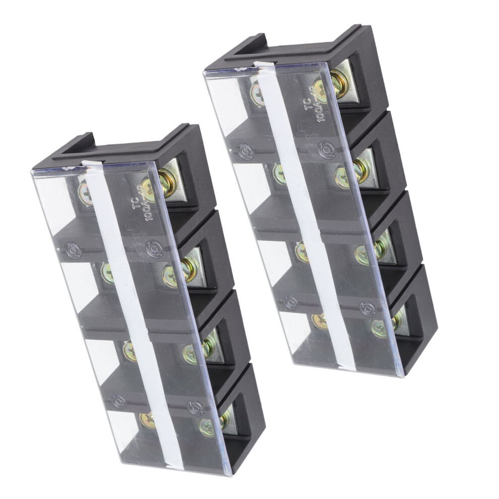 2Pcs Wire Barrier Block Terminal Strip 600V 100A 4 Positions Black 6931356212035