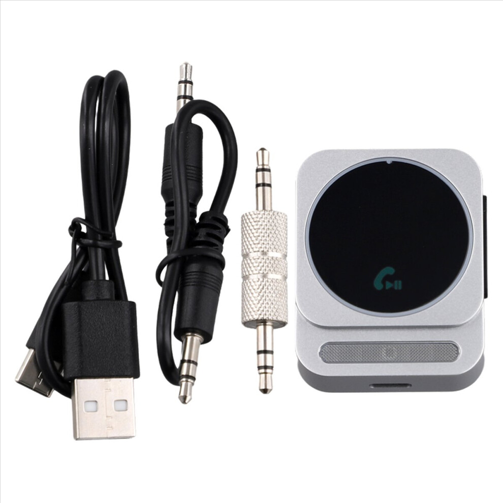Photos - FM Transmitter Bluetooth 5.3 AUX Car Adapter Audio Receiver Cancelling Music Built-in Mics Hands-Free Silver Gray