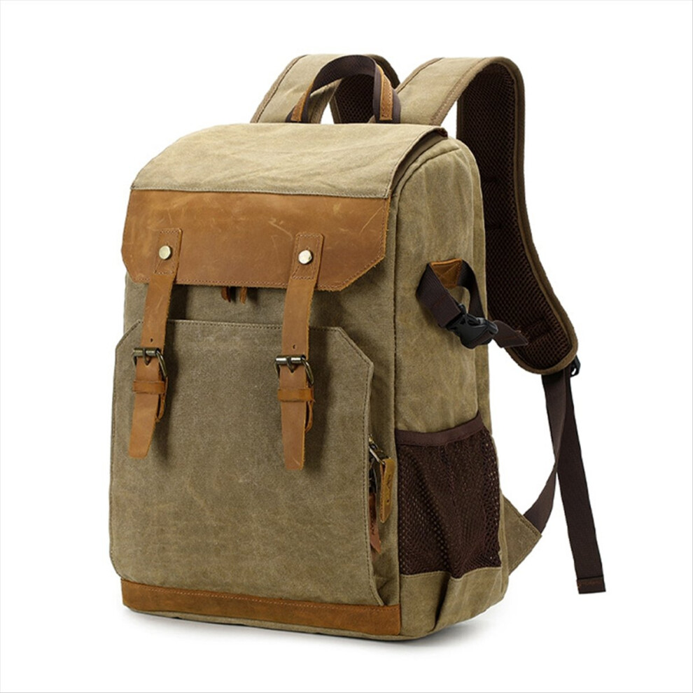 Batik Canvas Photography Backpack Multifunctional Slr Vintage Waterproof Outdoor Camera Bag Khaki 4851537551420