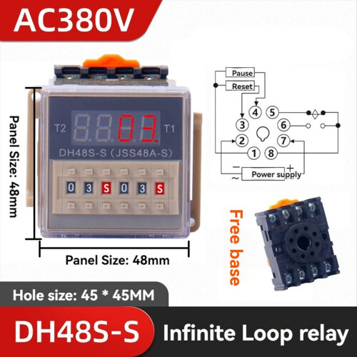 DH48S-S 12V Time Relay AC380V Repeat Cycle with Socket DH48S Series Delay Base 2