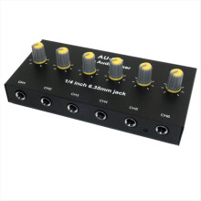 6 Channel Audio Mixer Headphone Microphone Mic Amplifier Hub Distributor 6.35mm Jack 1/4 TRS