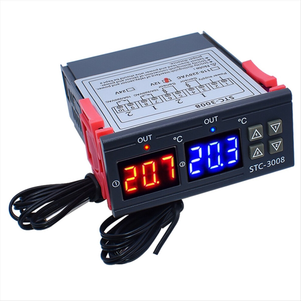 Saudism Dual Digital -3008 Temperature Controller Two Relay Output Thermostat Heater With Probe Controller,A
