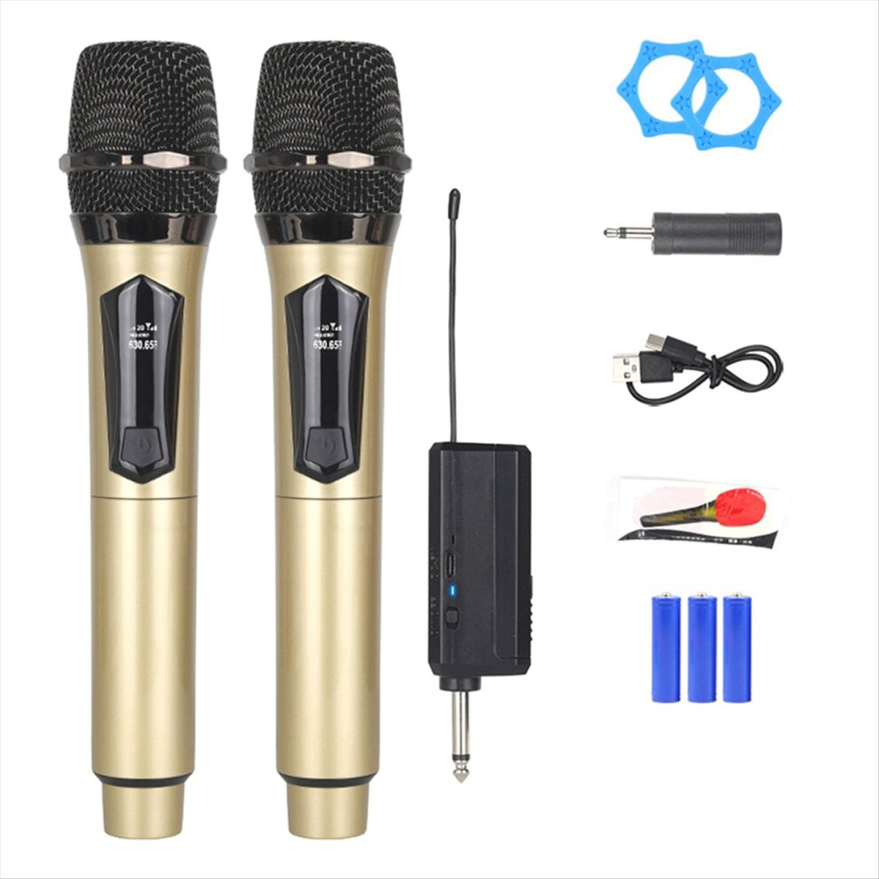Wireless One-To-Two Home Microphone 6.35 Interface Professional Handheld For Ktv Performance Stage Gold 4853162260111