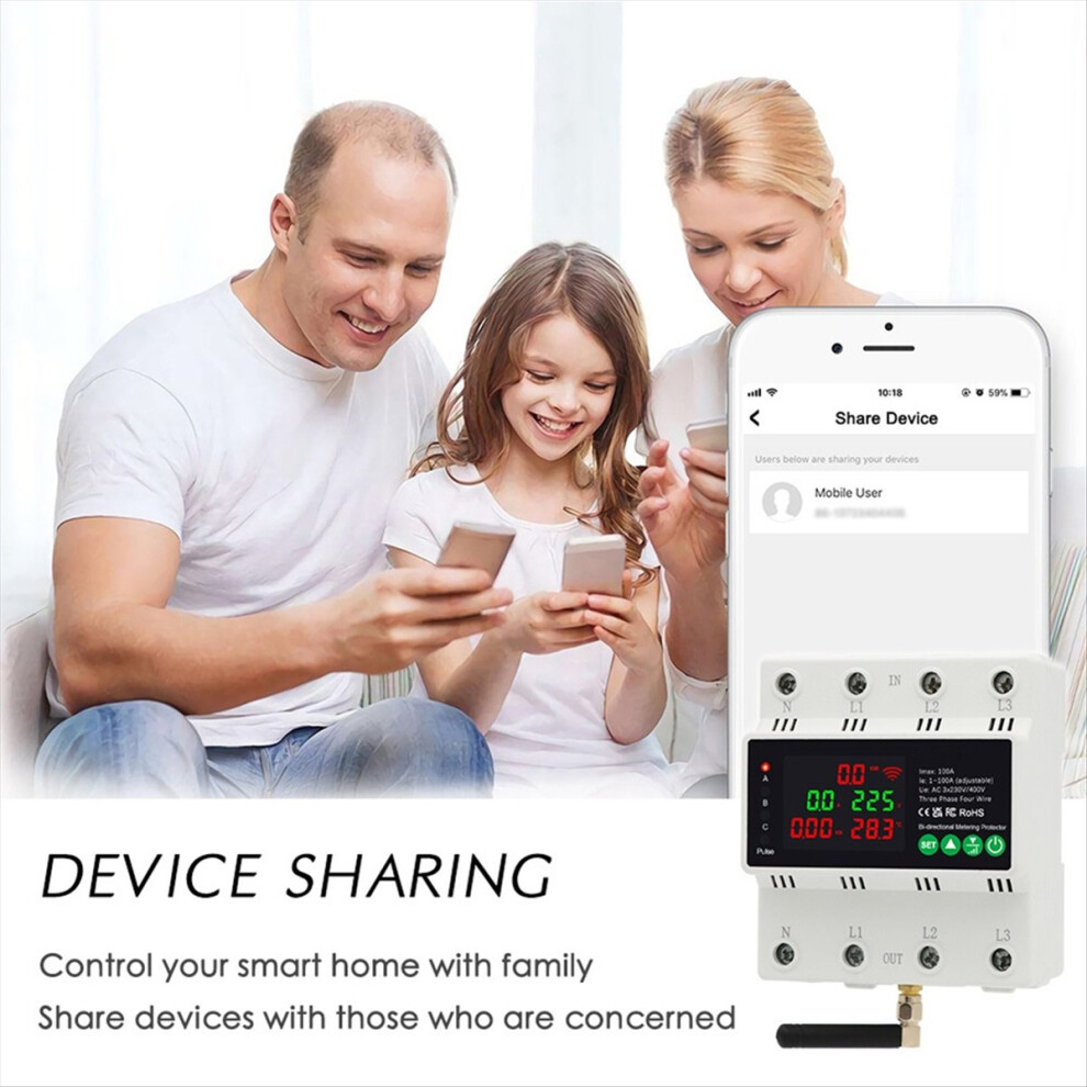 3Phase 4Wire 380V 100A Tuya Wifi Smart Bi-Directional Energy Power Kwh Meter Auto-Reclosing Over Under Voltage Protector Saudism