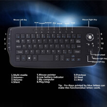 2.4G Wireless Ergonomic Mini Keyboard Gaming with 15 Multimedia Keys and Trackball