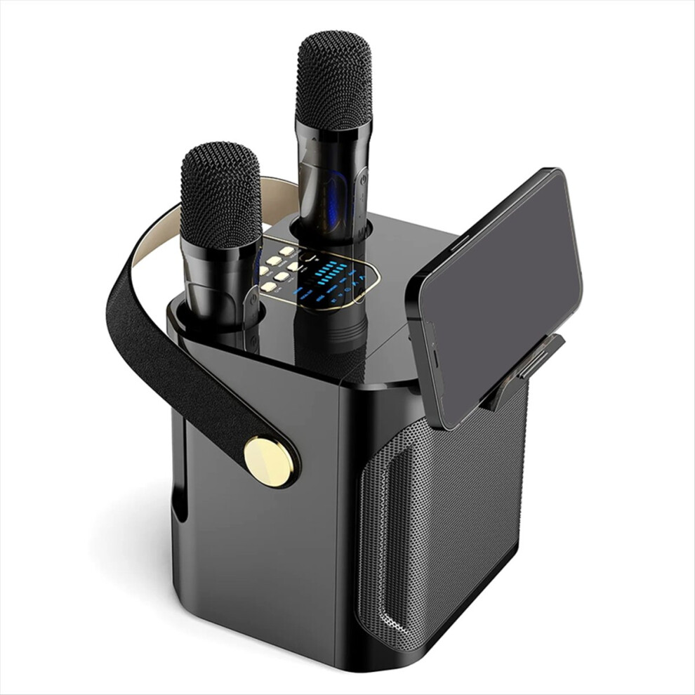 High Power Karaoke Bluetooth Speaker Portable 360 Stereo Surround Wireless Subwoofer With Dual Microphone Black 4853162286272