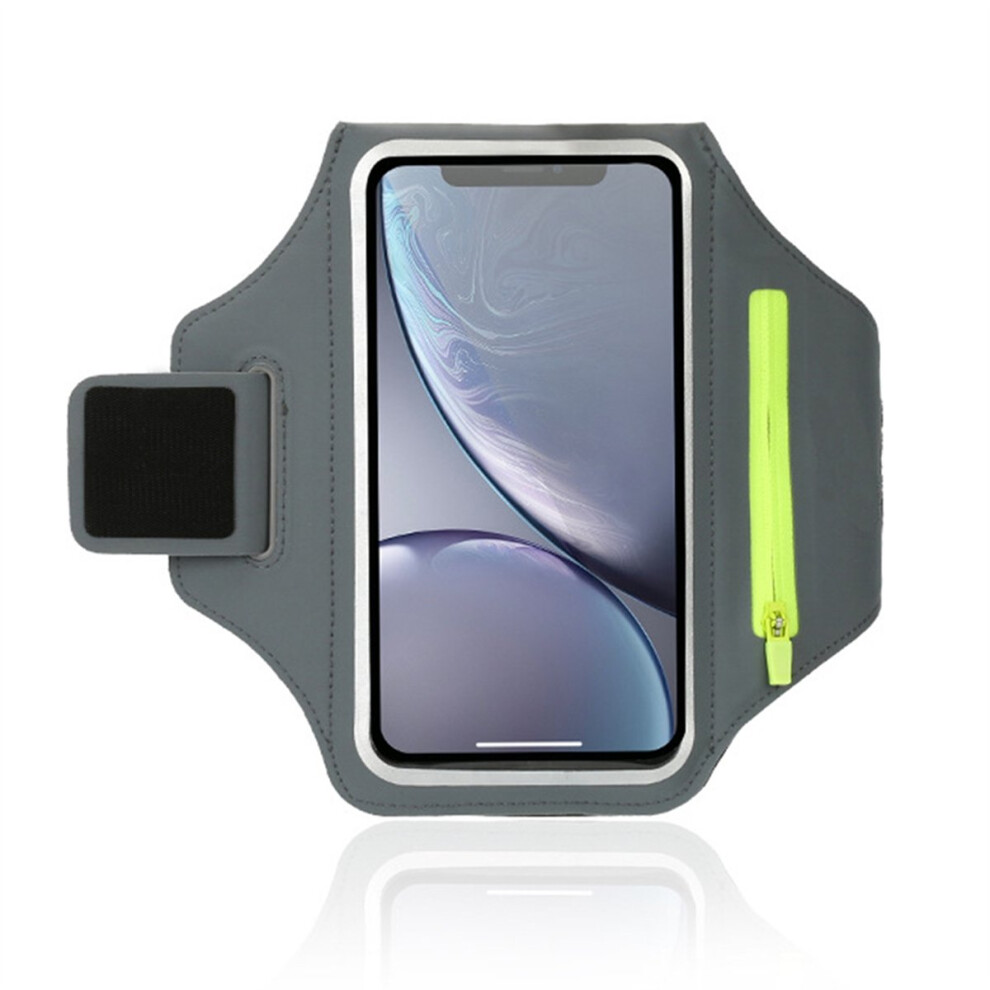 7.0 Large Zipper Running Sports Armband Fitness Arm Bag Outdoor Runner Mobile Phone Support Exercise Running,A Gray Saudism