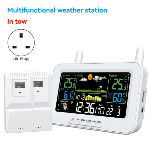 Multi-Function Color Screen Digital Weather Station Radio Clock with Wireless Outdoor Sensor White (UK) 2