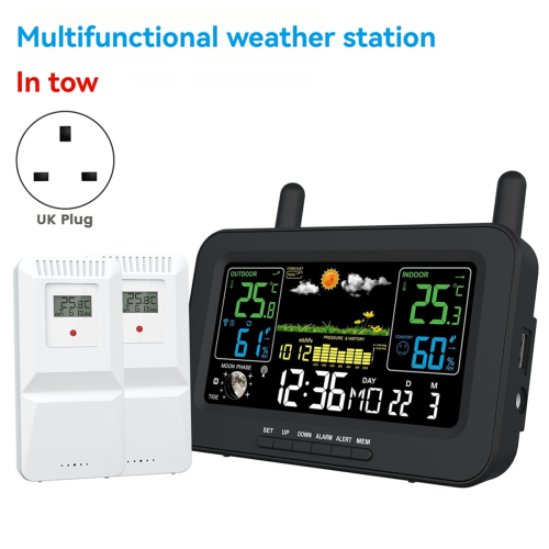 Multi-Function Color Screen Digital Weather Station Radio Clock with Wireless Outdoor Sensor Black (UK) 2