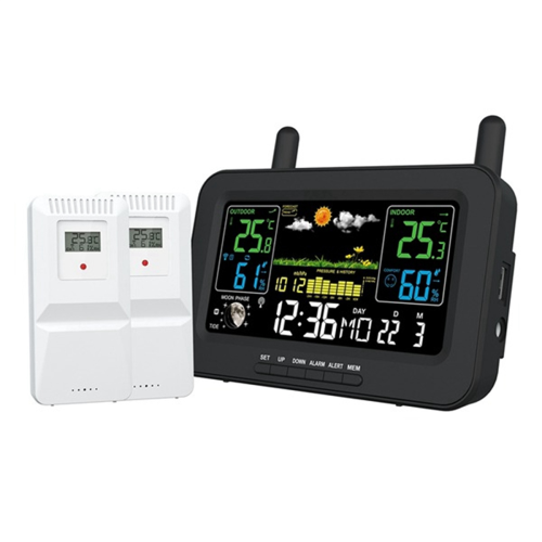 Multi-Function Color Screen Digital Weather Station Radio Clock with Wireless Outdoor Sensor Black (UK) 1