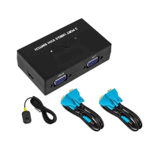 2-Port VGA KVM Switch Two-in-One-Out with Desktop Controller Shared Set of Keyboard, Mouse and Monitor