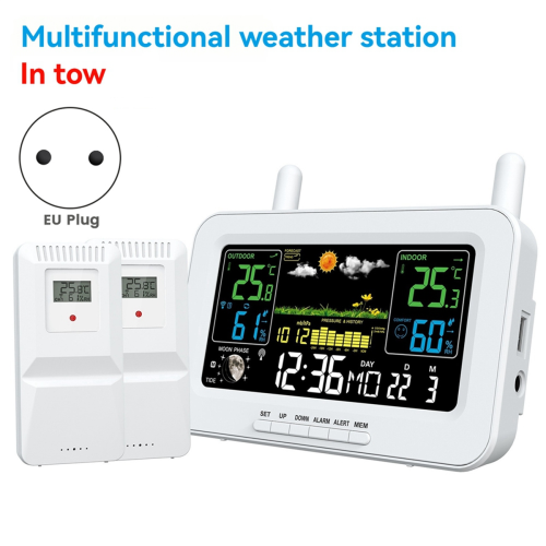 Multi-Function Color Screen Digital Weather Station Radio Clock with Wireless Outdoor Sensor White (EU) 2