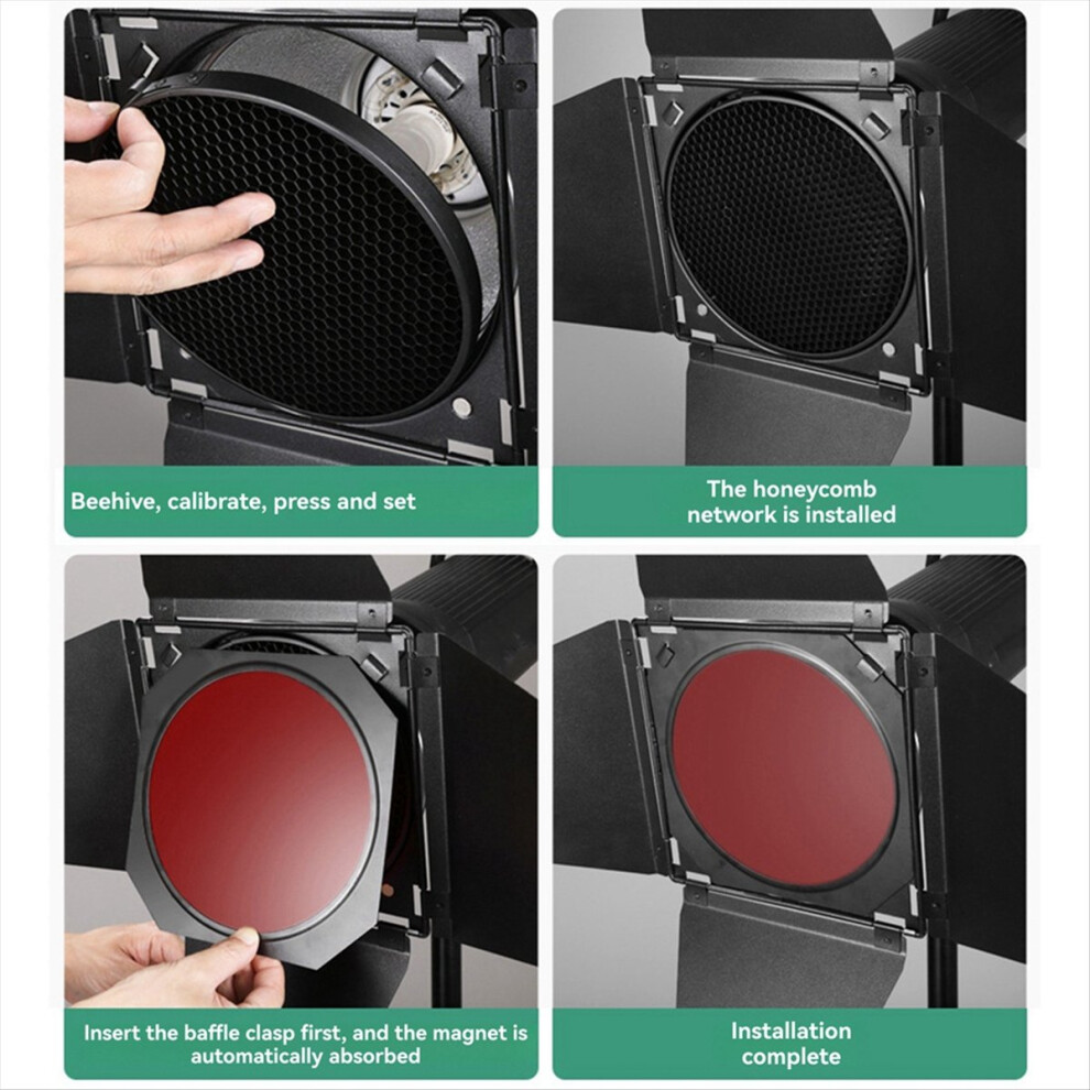 BD-04 Barn Door with Honeycomb Grid and 4 Color Gel Filter for Bowen Standard Reflector Photography Accessory-image-OPC-PMGM892-NEW