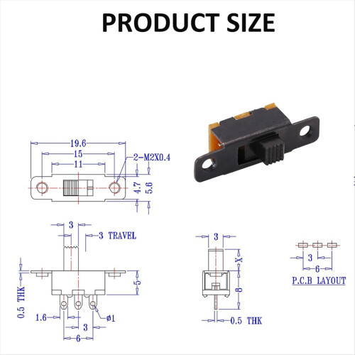 Slide Switch Panel Mount 3 Solder Lug Pin on/Off 2 Position 50Pcs 2