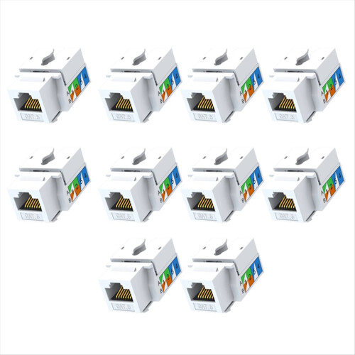 10PCS Cat6 Jack, Ethernet Punch Down Connector, Wall Adapter 90-Degree Module Coupler, Compatible Cat5/5e/6 1