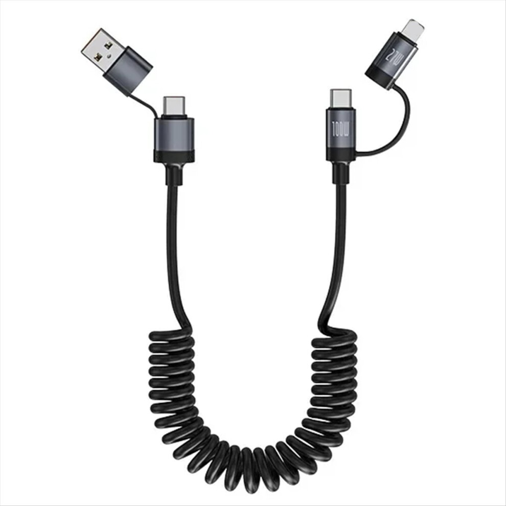 100W 2-to-2 Car Spring Retractable Data Cable Suitable for Type-C 6A 4-in-1 Fast Charging-image-OPC-PMGMFFG-NEW
