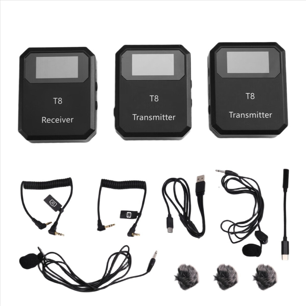 2.4G Wireless Microphone System Lavalier Transmitter Receiver Built-In Noise Reduction Clip 2 Transmitters 4853798034629