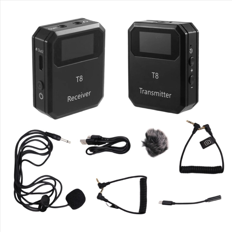 2.4G Wireless Microphone System Lavalier Transmitter Receiver Built-In Noise Reduction Clip 1 Transmitters 4853798034643